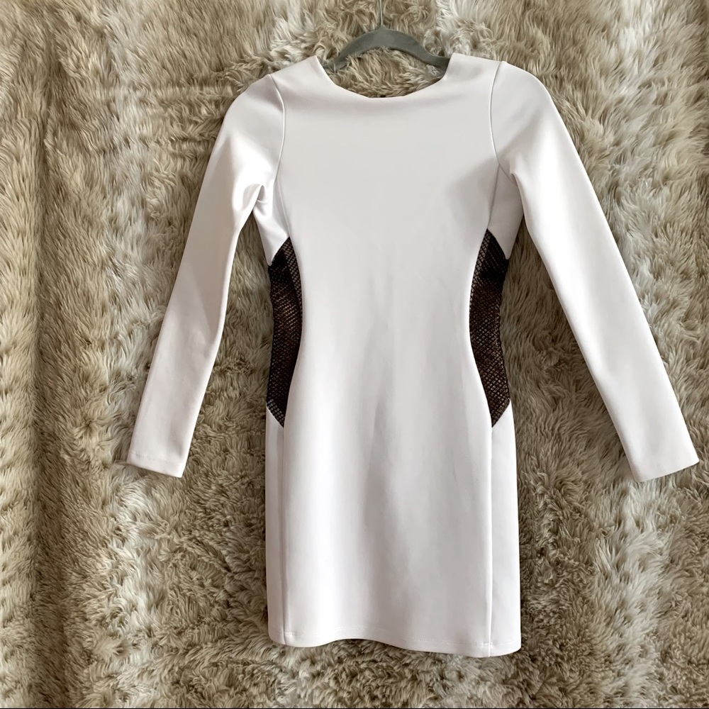 White mini dress with mesh detail